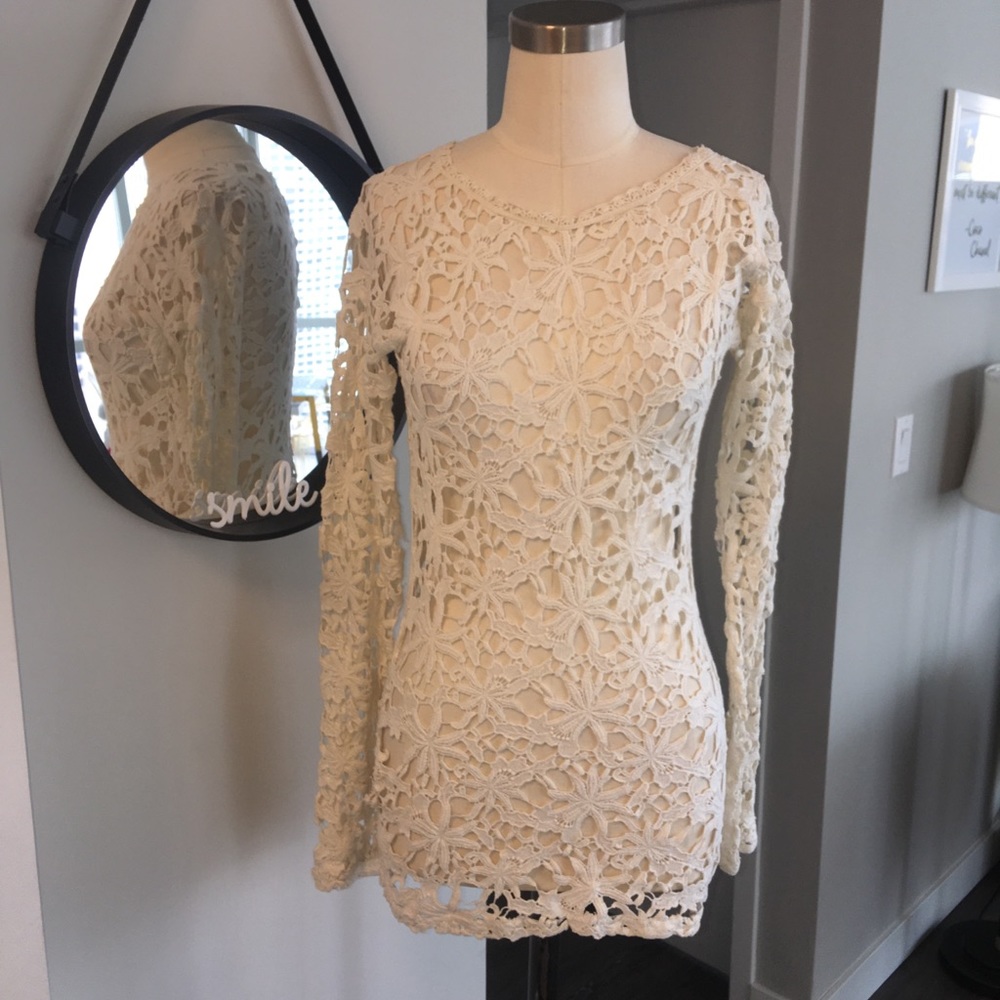ACN - white open crochet lace long tunic